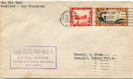 NOUVELLE-ZELANDE LETTRE AVEC CACHET " NEW-ZEALAND-U.S.A. AIR MAIL SERVICE VIA NEW CALEDONIA, CANTON IS.AND HAWAII "..... - Brieven En Documenten