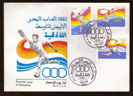 Algérie FDC Enveloppe Premier Jour 1987 Timbre Timbres N°902 à 904 Jeux Méditerranéens Tennis Hand Ball Lancer Disque - Algeria (1962-...)