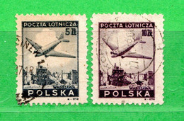 (Us.5) POLONIA ° - AIRMAIL - 1946 - AVION Sur VARSOVIE.  Yv. 10-11. Oblitéré Come Scansione - Oblitérés