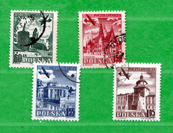 (Us.5) POLONIA ° - AIRMAIL - 1954 - Villes Diverses.  Yv. 34-37-38-39.  Oblitéré Come Scansione - Usados