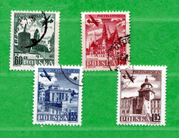 (Us.5) POLONIA ° - AIRMAIL - 1954 - Villes Diverses.  Yv. 34-37-38-39.  Oblitéré Come Scansione - Used Stamps