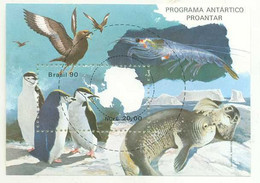 Brazil 1990 RHM-B84 Souvenir Sheet Proantar Brazilian Antarctic Program Fauna Bird Penguin Seal Krill Mint - Fauna Antártica