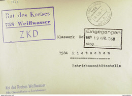 Fern-Brief Mit ZKD-Kastenstempel "Rat Des Kreises 758 Weißwasser" Vom 18.4.68 An Glaswerk Rietschen Mit Schw. Eing-Stpl. - Zentraler Kurierdienst