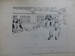 Dans Le Métro, Méprise, Dessin Original De Ralph Soupault, Signé, Vers 1925, Encre De Chine, UNIQUE ; G 04 - Dessins