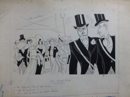 Hippisme, Au Grand Prix, Chapeaux, Dessin Original De Ralph Soupault, Signé, Vers 1925, Encre De Chine, UNIQUE ; G 04 - Drawings