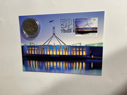 (4 M 9) Australia - 0.20 Cents Centanry Of Canberra Coin 2000 On Canberra Parliament House Maxicard - 50 Cents