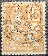 N°117 Mouchon 15c Orange. Perforé CIC. Cachet Du 24 Septembre 1902 à Paris Bur.22 (Rue De Provence) - Gebraucht