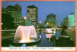 Canada Toronto Ontario 1974 / University Ave. At Night, Fountain,Parliament Buildings - Toronto