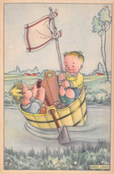 CPA - ILLUSTRATEUR SIGNE - KAREL LINKS - Duo D'enfants Dans Un Tonneau En Guise De Barque - Links, K.L.