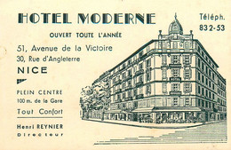 Nice * Hôtel Moderne 51 Avenue De La Victoire & 30 Rue D'angleterre * Carte De Visite Ancienne Illustrée - Sonstige & Ohne Zuordnung