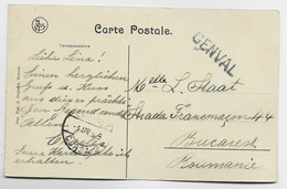 BELGIQUE 10C AU RECTO BRUXELLES 1909 CARTE GENVAL LES BAINS  + GRIFFE GENVAL TO ROMANIA - 1905 Grosse Barbe