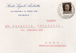 STUDIO LEGALE ANDRETTA - POTENZA - CARTOLINA COMMERCIALE SPEDITA NEL 1939 POTENZA ROMA - Reclame