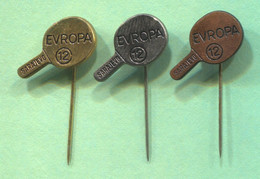 Table Tennis Tischtennis Ping Pong - 12th European Championship Sarajevo Yugoslavia, Vintage Pin  Badge Abzeichen, 3 Pcs - Tenis De Mesa