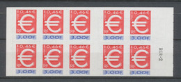 Carnet Timbre "EURO" N°3215-C1 B 3fr 0.46€ Colle Inversée H2621 - Non Classificati