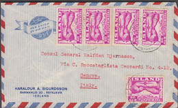 1934. ISLAND. Air Mail. 50 Aur Redlilac. Perf. 14 FLUGFRIMERKI.  2 Pairs + One Single Stamp ... (Michel 178A) - JF526558 - Briefe U. Dokumente