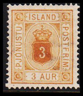 1882. ISLAND. Official. Aur-issue. 3 Aur Yellow. Perf. 14x13½ Hinged. Beautiful Centered.  (Michel D3A) - JF526561 - Servizio