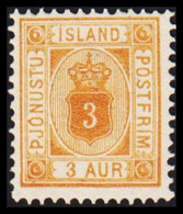 1882. ISLAND. Official. Aur-issue. 3 Aur Yellow. Perf. 12 3/4 Never Hinged. (Michel D3B) - JF526569 - Servizio