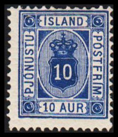 1882. ISLAND. Official. Aur-issue. 10 Aur Ultramarin. Perf. 12 3/4 Hinged.  (Michel D5Bb) - JF526571 - Servizio