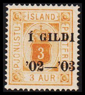 1902. ISLAND. Official. Aur-issue. I GILDI '02-'03 On 3 Aur Yellow. Perf. 14x13½ Hinged.  (Michel D 10A) - JF526572 - Servizio