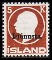 1922. Official. Overprint Pjònusta. 5 Kr. Brown Frederik VIII. Only 10.000 Issued. Never Hing... (Michel D42) - JF526582 - Servizio