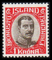 1920. ISLAND. Official. Christian X. 1 Kr. Carmine/grey.  Hinged.  (Michel D40) - JF526589 - Servizio