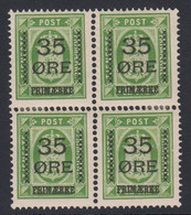 1912. DANMARK. Surcharge. 35 Øre On 32 Øre Green Official Stamp In Beautiful Block Of Four Hin... (Michel 62) - JF526593 - Ongebruikt