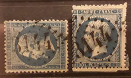 Empire Dentele No 22 , 2 Nuances Dont 1 Ex Avec VARIETE Perforation Manquante Obl GC 3144 De RIOM, Puy De Dome TB - 1862 Napoleon III