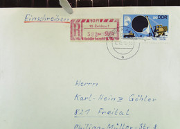 DDR: R-Fern-Brf Mit Selbstbed.-R-Zettel 50 Pf 95 Zwickau 1 (592 Ax)-mit Einliefgschein 12.10.78 Mit 20 Pf Drushba-Trasse - Aangetekende Etiketten