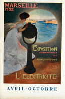 Applications De L'Electricité , Marseille 1908 Exposition Coloniale * CPA Publicitaire Illustrateur PEZILLA Art Nouveau - Unclassified