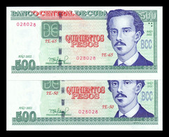 Cuba Pareja 500 Pesos Ignacio Agramonte 2022 Pick 131 Nuevo SC UNC - Cuba