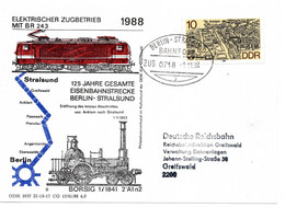 62400 - DDR - 1988 - 10Pfg Anklam EF A SoKte BahnpostStpl BERLIN-STRALSUND -> Greifswald - Trenes