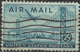 USA 1947 Air. San Francisco–Oakland Bay Suspension Bridge - 25c. - Blue FU - 2a. 1941-1960 Usados