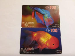 Thailand  - 2 Card Set  - Fish Fishes Fisch Animal Fighting Fish Goldfish TOT  100 Baht - Thaïland