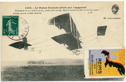 Le Biplan Sommer Piloté Par LEGAGNEUX, Vignette Semaine De Reims, 1910 - Aviateurs