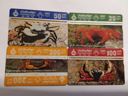 Thailand  - 4 Card Set - Krabbe Crab Crabs Kebs Cancer Animal  TOT  25 - 200 Baht - Thaïland