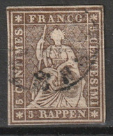 Suisse 1854-1862 5Rp Braun Yv. 26b MiNr. 13, Moyen Papier Mit Scharzen (noir) Seidenfaden. - Gebraucht