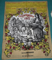 Grand Calendrier Torchon En Tissus VENDANGES 1971 Publicité Pour Les Ets A&J BECQUET Toiles Saint St André Les Lille 59 - Groot Formaat: 1971-80