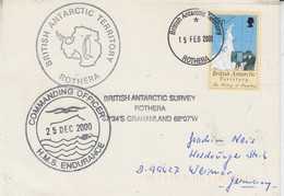 British Antarctic Territory (BAT Ca HMS Endurance Cover  Ca Rothera 15 FEB 2001(AT217) - Cartas & Documentos