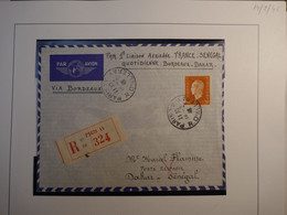 C1 FRANCE  BELLE LETTRE RECOM. RR  1946 1ER VOL PARIS DAKAR SENEGAL ++AEROPHILATELIE+AFFRANCH.  PLAISANT+ - 1927-1959 Cartas & Documentos