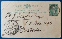 Afrique Du Sud-ouest ORANGE RIVER 1903 Entier Carte / Penny Vert Oblitéré De HOOPSTAD Pour Pretoria - Oranje Vrijstaat (1868-1909)