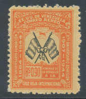 VENEZUELA 1944 80 Jahre Internationales Rotes Kreuz 90C Rotorange/mehrfarbig, Postfr. Kab.-Stück, ABART: Fehlende Farben - Venezuela