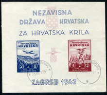 CROATIA 1942 Model Aircraft Exhibition Imperforate Block Used. Michel Block 1 - Kroatië