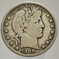 Etats Unis / USA Barber Half Dollar 1908  Argent (Silver) - 1892-1915: Barber