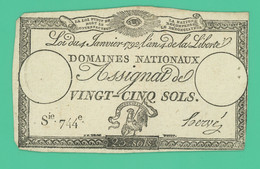 Assignat De Vingt Cinq Sols - France - Sie.744e. Hervé -  Domaines Nationaux - TTB + - - Assegnati