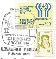 COUPE MONDE FOOTBALL ARGENTINA 1978 Timbre-Stamp-Stempel-STADE-STADIO-STADIUM-Match Allemagne-Pologne-PUB Siège DURETHAN - Fussball