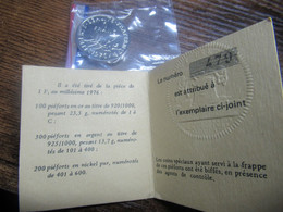 Piéfort 1 Franc NI 1976 Avec Sachet Et Certificat - Pruebas