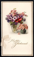 3871 - Litho Glückwunschkarte Konfirmation - Klappkarte - Blumen - Comunioni