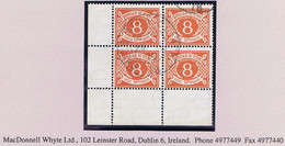 Ireland Postage Due 1940-69 8d Watermark E Corner Block Of 4 Fresh Used Dublin Cds - Segnatasse
