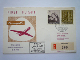 2022 - 4513  FIRST FLIGHT CARAVELLE  SWISSAIR  ZÜRICH - CASABLANCA  1965   XXX - Aéreo