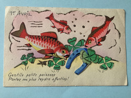 Carte 1er Avril - Gentils Petits Poissons - Portez Ma Plus Tendre Affection ! Poissons Fer à Cheval Trèfles à 4 Feuilles - 1er Avril - Poisson D'avril